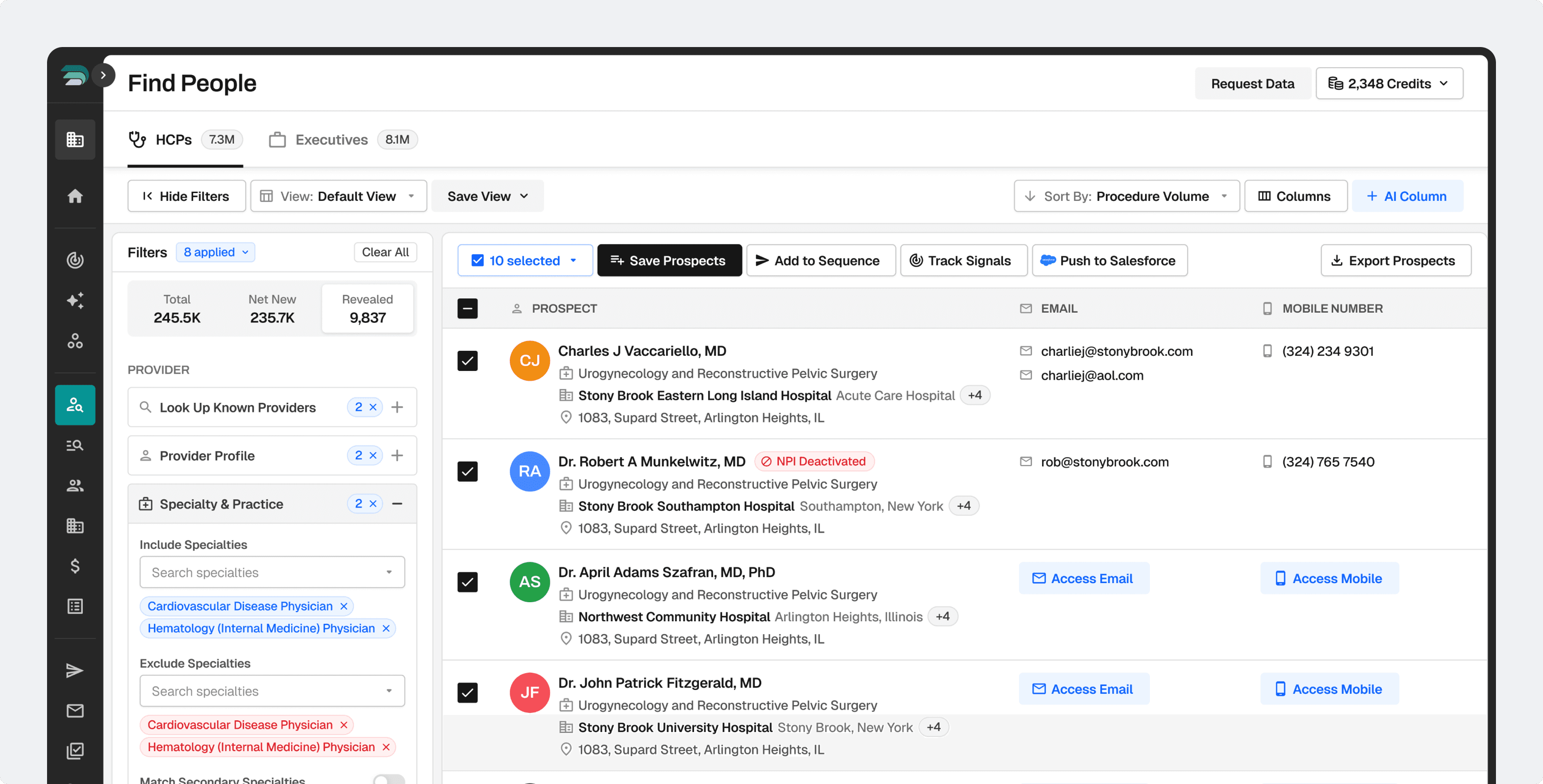 Dmand AI Find People list with verified HCP contacts